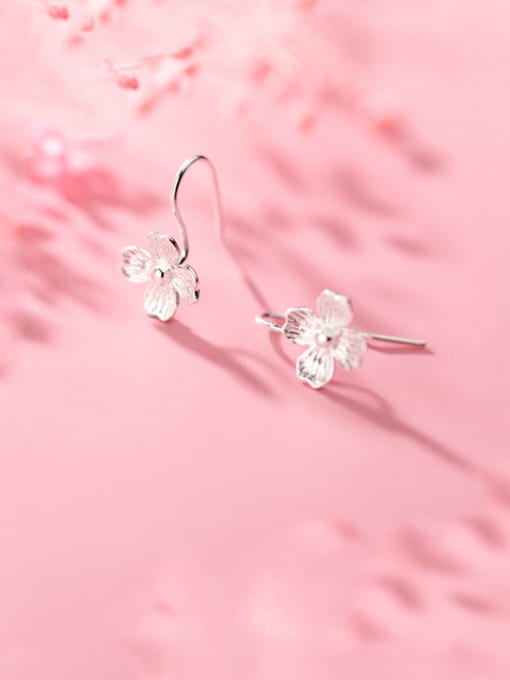 Rosh 925 Sterling Silver With Platinum Plated Simplistic Flower Hook Earrings