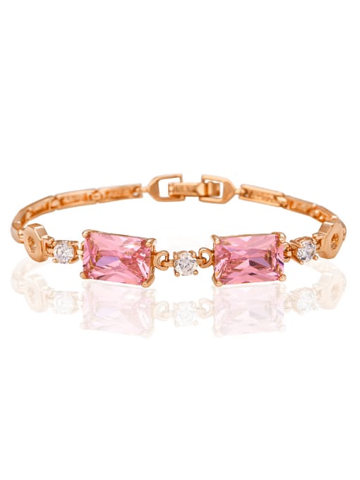 Pink Copper Alloy Gold Plated Fashion Geometric Zircon Bracelet