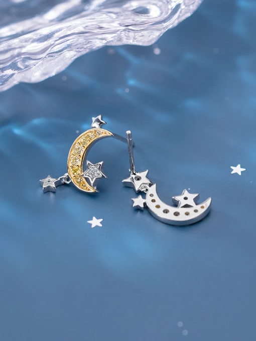 Rosh 925 Sterling Silver With Platinum Plated Cute Moon Stud Earrings 3