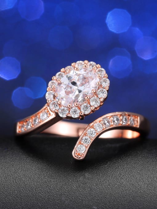 Rose Gold White Cz 7# Color Zircon Opening Cocktail Ring
