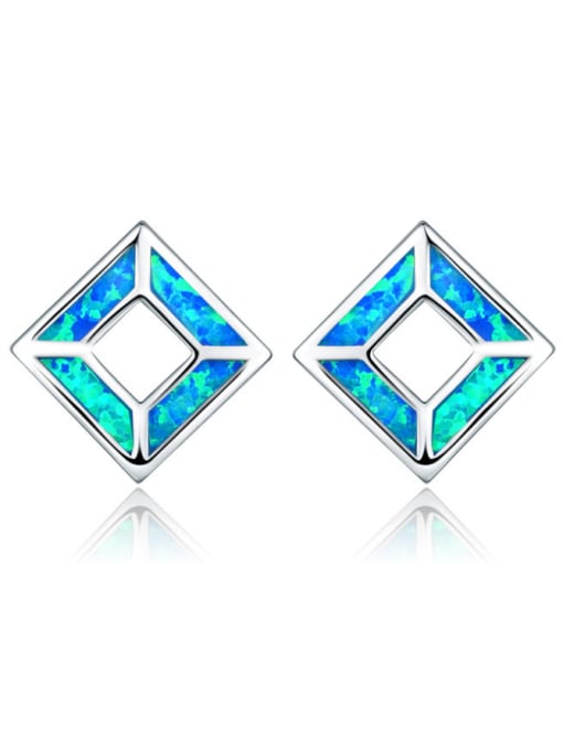 Blue Copper inlay blue opal square personality stud earrings