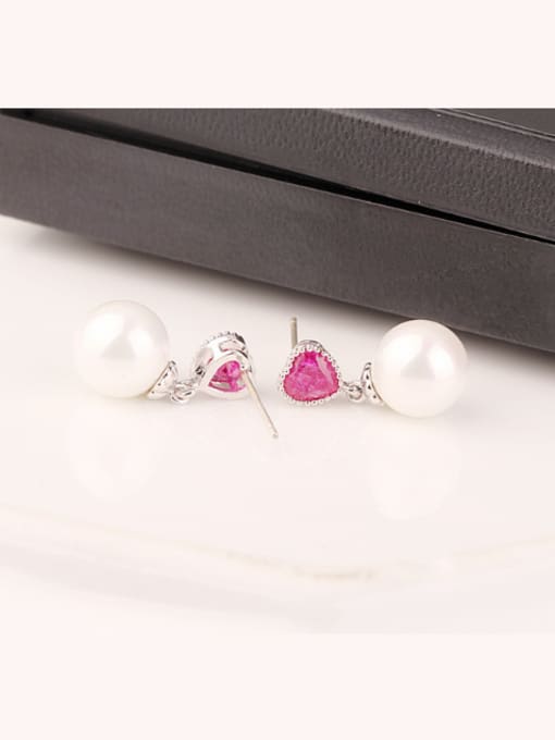 White gold Love Blossoming Red Corundum 5 #  Sterling Silver Bead stud Earring