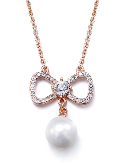 CEIDAI Fashion Cubic Zirconias-covered Bowknot Artificial Pearl Alloy Necklace 0
