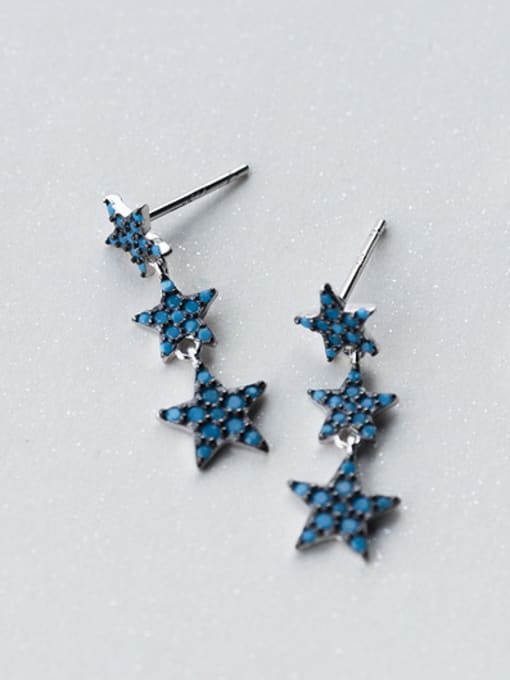 Blue Women Shimmering Star Shaped Zircon S925 Silver Drop Earrings