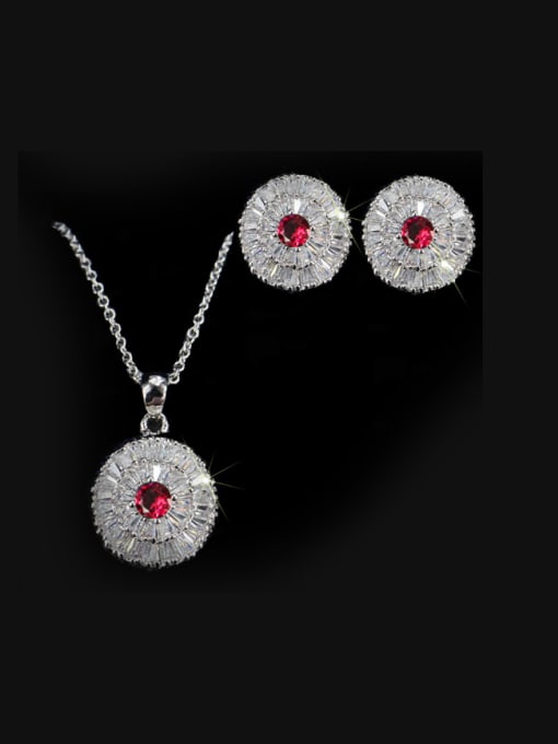 Red Noble Round Shaped stud Earring Necklace Jewelry Set
