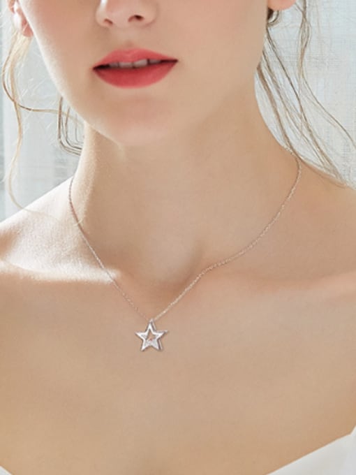 CEIDAI Simple Hollow Star Zircon Silver Necklace 1
