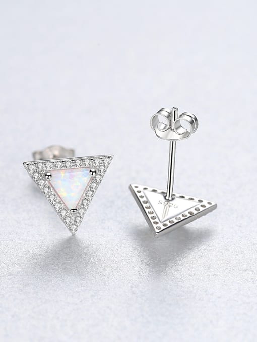 CCUI 925 Sterling Silver With Opal Simplistic Triangle Stud Earrings 3