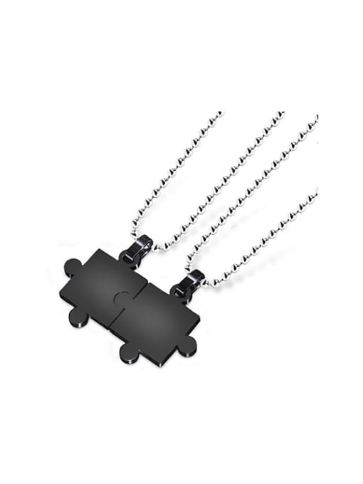black Personalized Puzzle Smooth Lovers Necklace