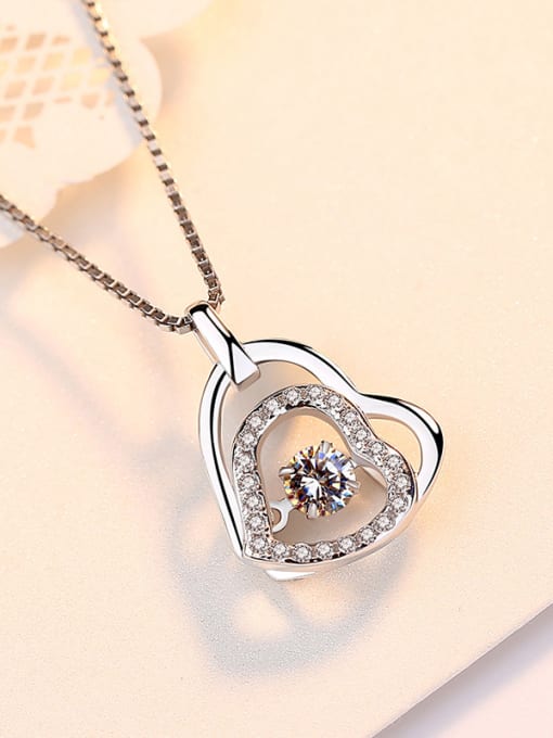 Peng Yuan Fashion Rotatable Shiny Zirconias Heart 925 Silver Pendant 1