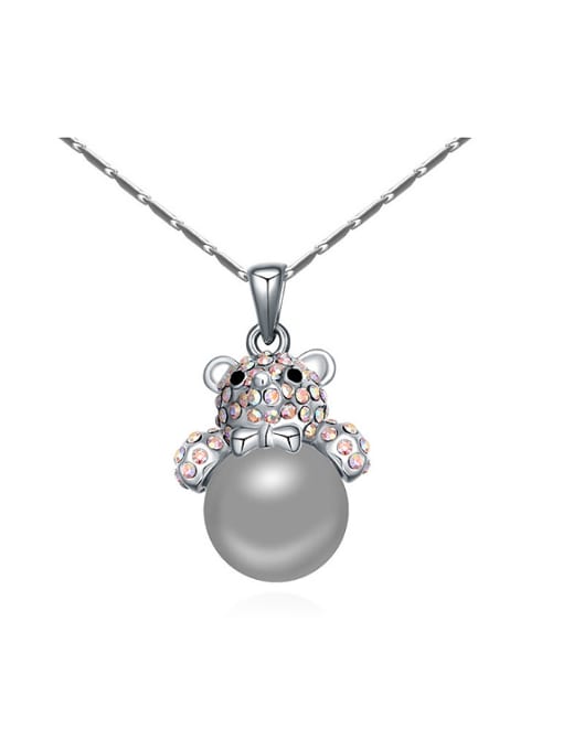 QIANZI Fashion Tiny Crystals-covered Bear Imitation Pearl Alloy Necklace