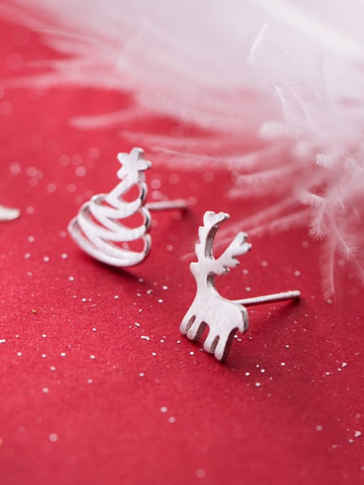 Christmas Tree Elk Ear Nails 925 Sterling Silver With  Cute Christmas gift Stud Earrings