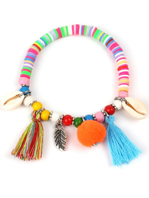 B6042-C Colorful Wooden Beads Shell Accessories Tassel Bracelet