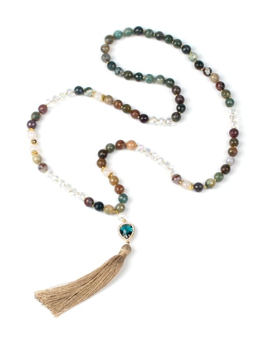 handmade Natural Agate Crystal Beaded Tassel Pendant Necklace