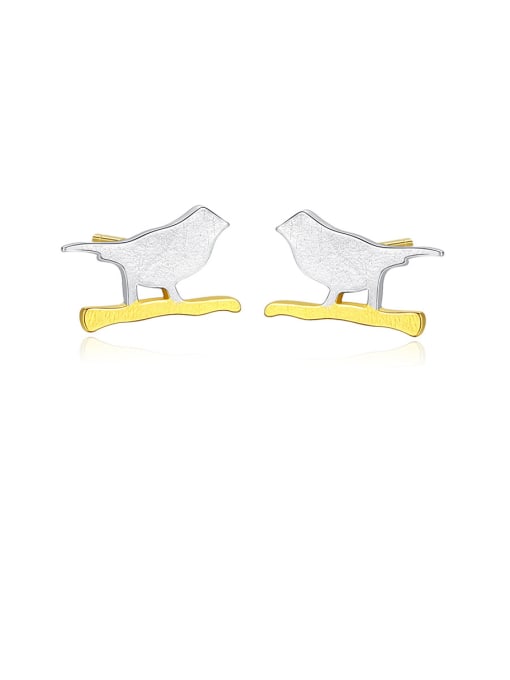 CCUI 925 Sterling Silver With Two-color Simplistic Bird Stud Earrings 0
