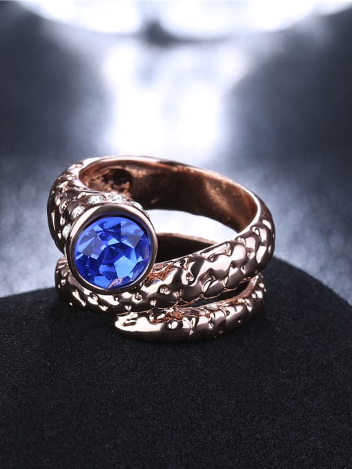 Ronaldo Blue Rose Gold Plated Snake Shaped Rhinestone Ring 2