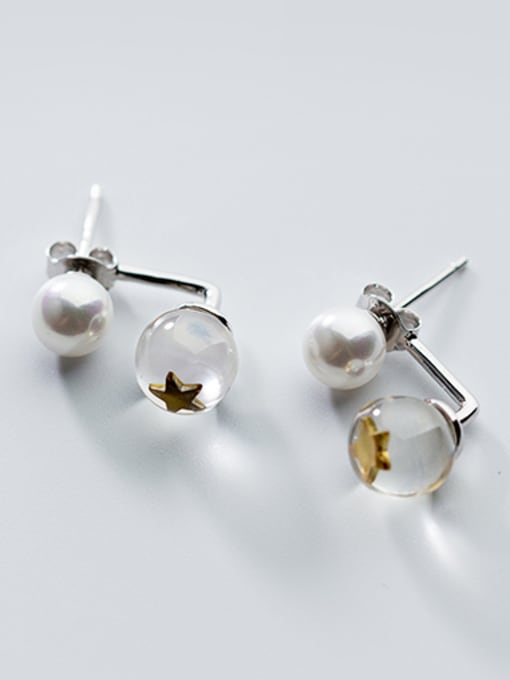 Rosh Elegant Star Shaped Artificial Pearl Silver Stud Earrings 0