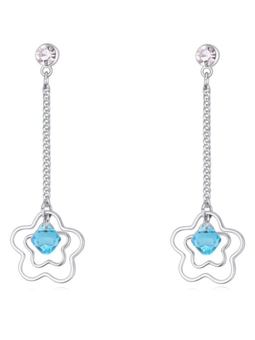 blue Fashion Hollow Flowers Little austrian Crystals Drop Earrings