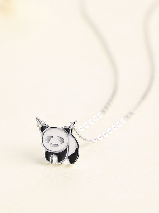 One Silver Cute Panda Necklace 2