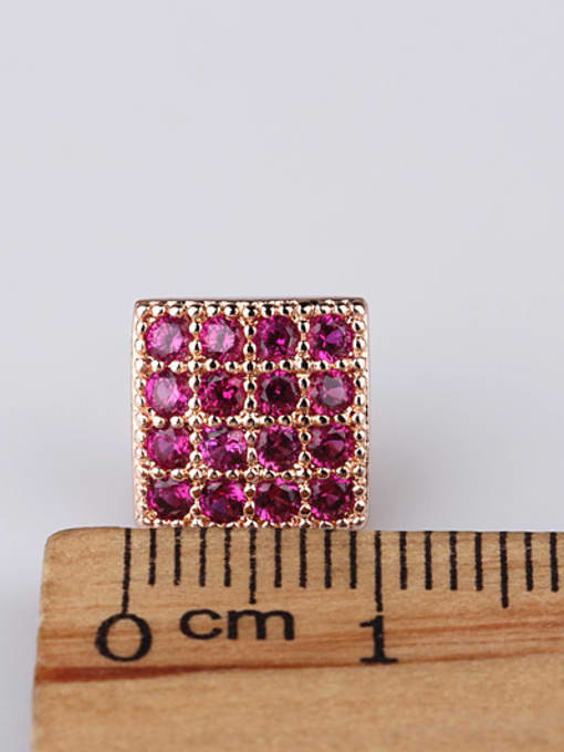Qing Xing Qing Xing Ruby Square stud Earring,  Luxury Genuine Rose Gold Plated, Anti-allergic 3