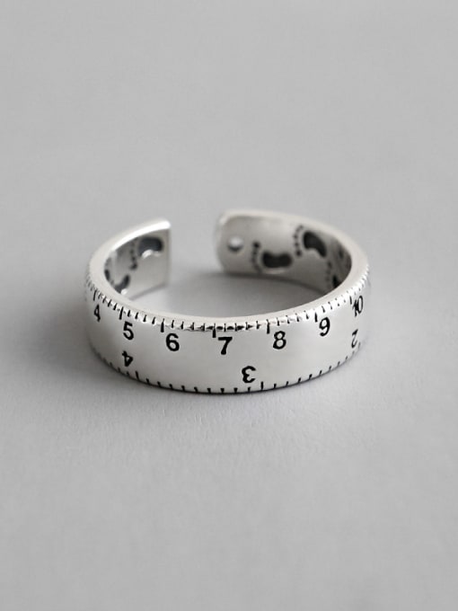DAKA 925 Sterling Silver With Platinum Plated  Retro Scale Ruler Free Size Rings 3