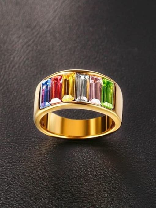 CONG Multi-color Gold Plated Geometric Shaped Zircon Ring 2