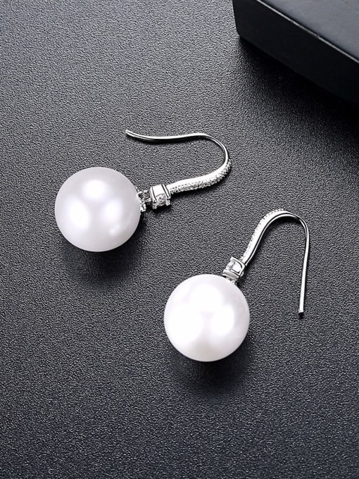 BLING SU Copper With White Gold Plated Simplistic Ball Drop Earrings 2