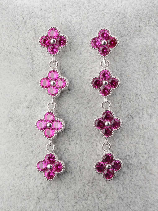 Qing Xing European and American Luxury And Trend Ruby Petals Long Paragraph drop earring 0