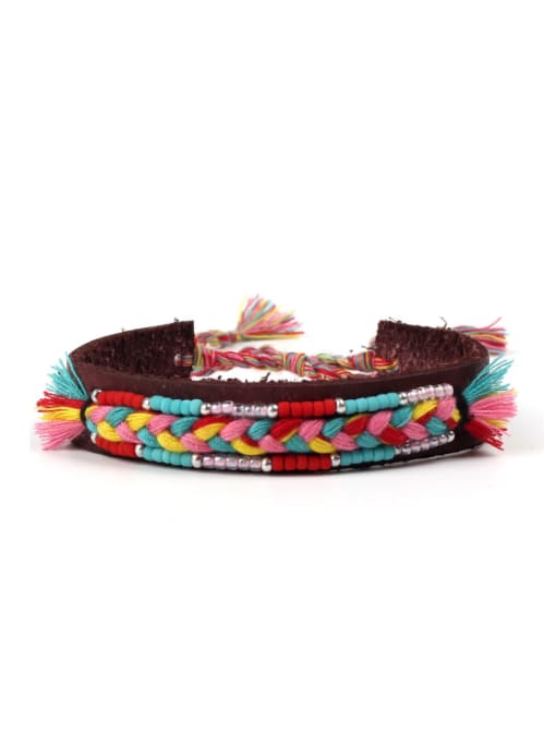 B6024-A Retro Style Colorful Woven Leather Rope Bracelet