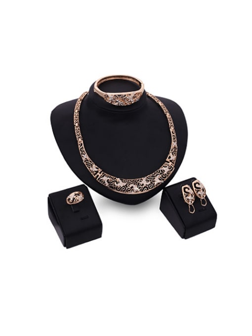 BESTIE new Alloy Imitation-gold Plated Vintage style Rhinestones Hollow Four Pieces Jewelry Set 0