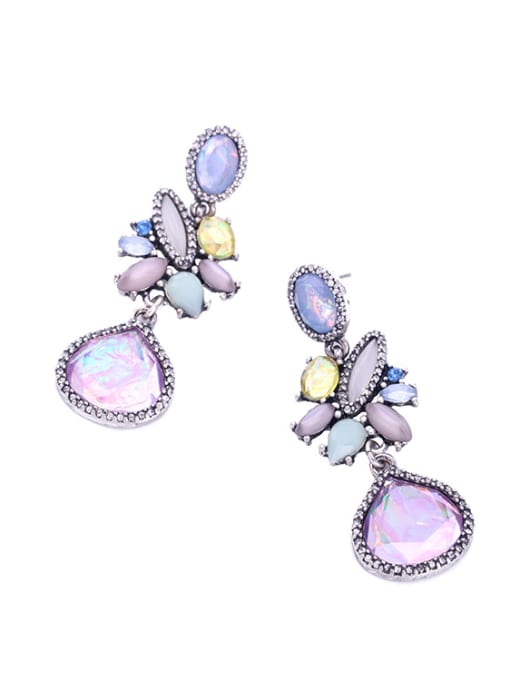 KM Flower Purple Stones Drop Chandelier earring 1