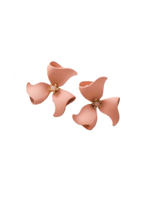 A Pink Alloy With Platinum Plated Simplistic Flower Stud Earrings