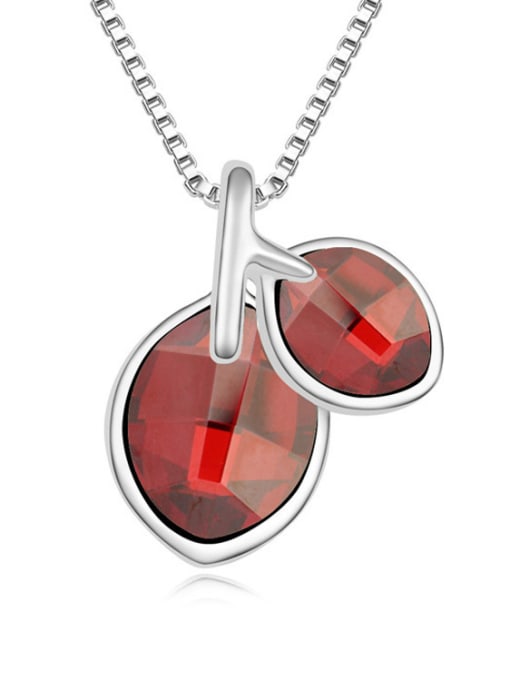 red Simple austrian Crystals Leaves Pendant Alloy Necklace