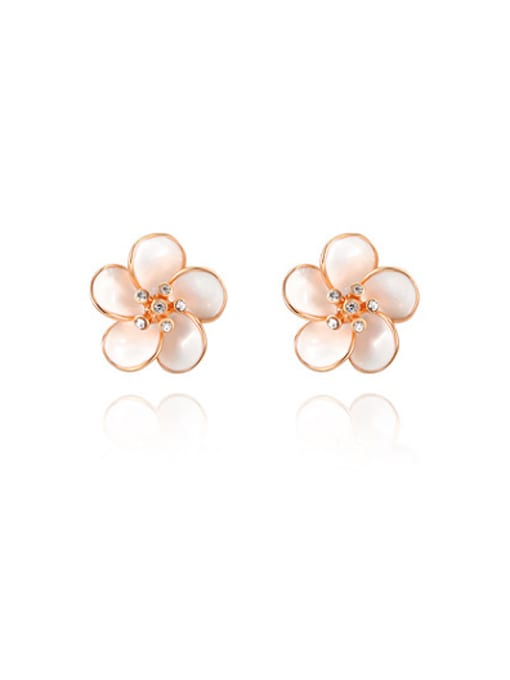 rose gold Elegant Plum Blossom Shaped Opal Stud Earrings