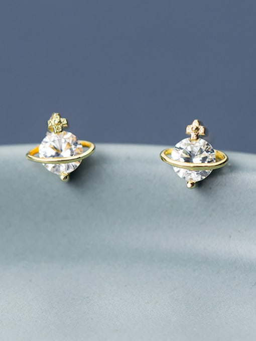 Rosh Sterling silver Mini zircon gold star stud earrings (imagine starry sky) 3