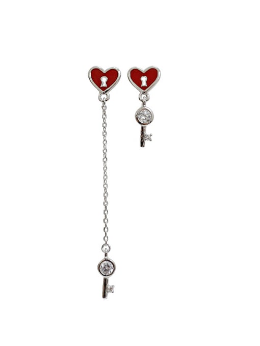 Platinum Personalized Love Lock Cubic Zircon Asymmetrical Stud Earrings