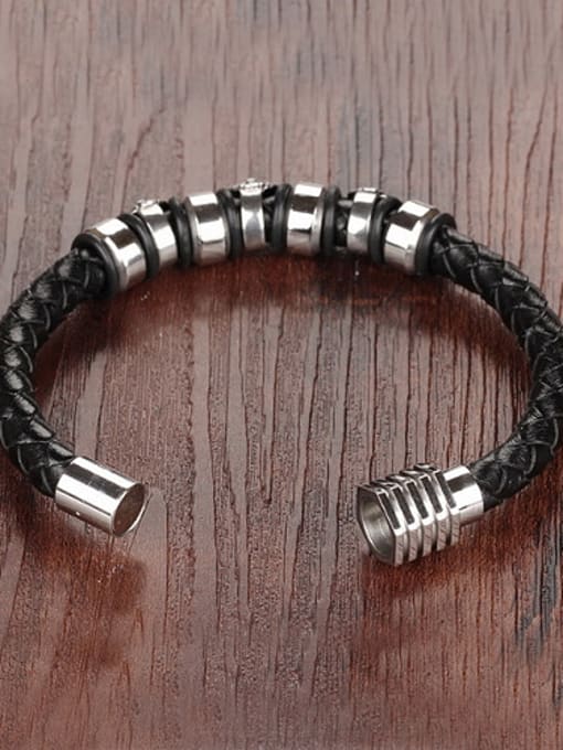 Open Sky Personalized Titanium Lion Heads PU Chain Men Bracelet 2