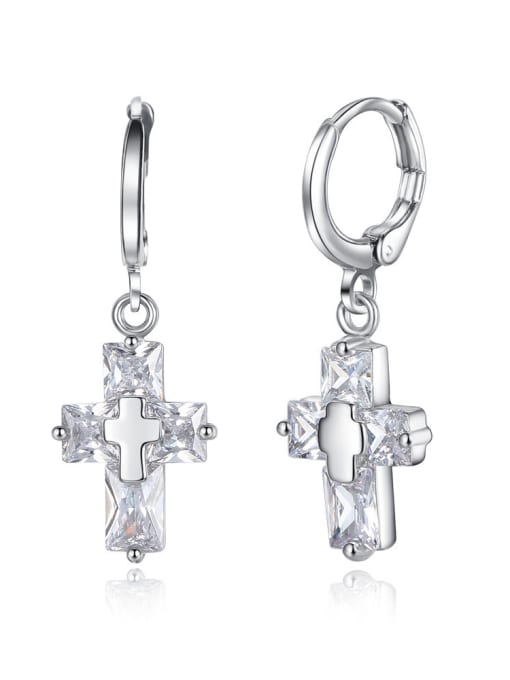 silvery Fashion Square Zirconias Cross Copper Earrings