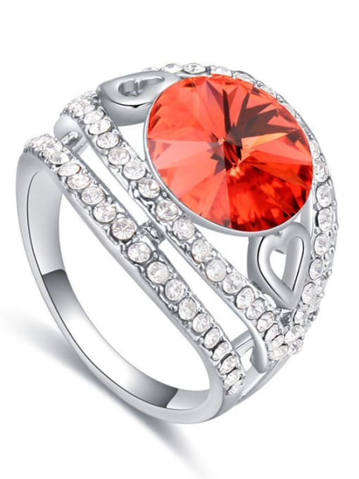 Red Exaggerated Cubic austrian Crystals Platinum Plated Alloy Ring