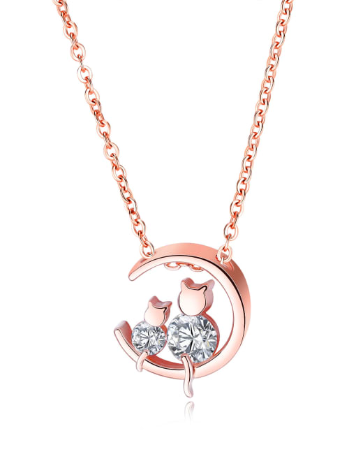 454-Rosegold Copper With Rose Gold Plated Cute Cat Necklaces