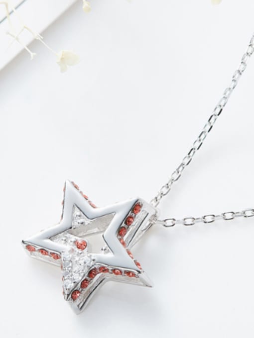 CEIDAI Simple Hollow Star Zircon Silver Necklace 2