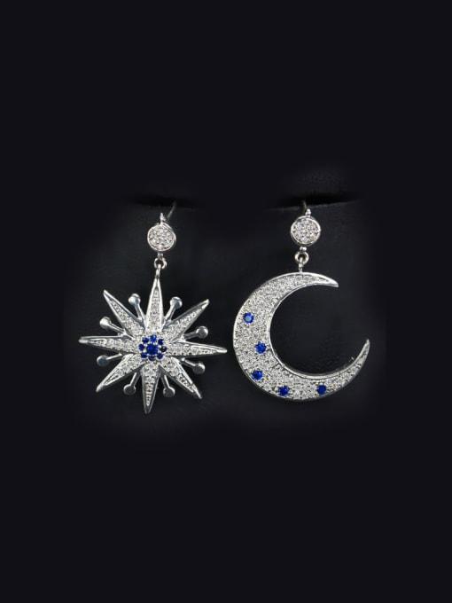 white Star Moon Zircon Drop Cluster earring