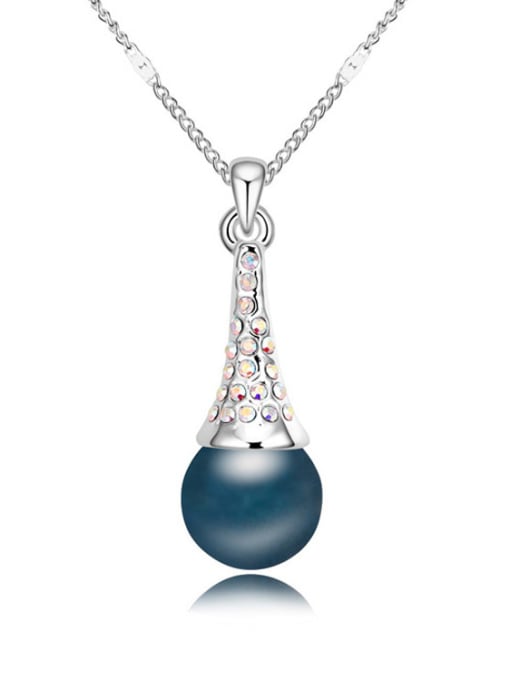 QIANZI Simple Shiny Crystals Imitation Pearl Alloy Necklace 3