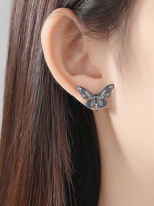 BLING SU Copper With Black Gun Plated Fashion Butterfly Stud Earrings 1