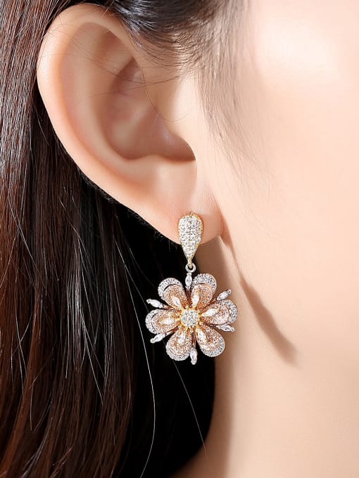 BLING SU Copper With Platinum Plated Fashion Flower Cluster Earrings 1