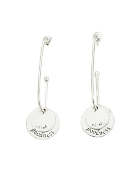 SHUI Vintage Sterling Silver With   Platinum Plated Simplistic Round Hook Earrings 0