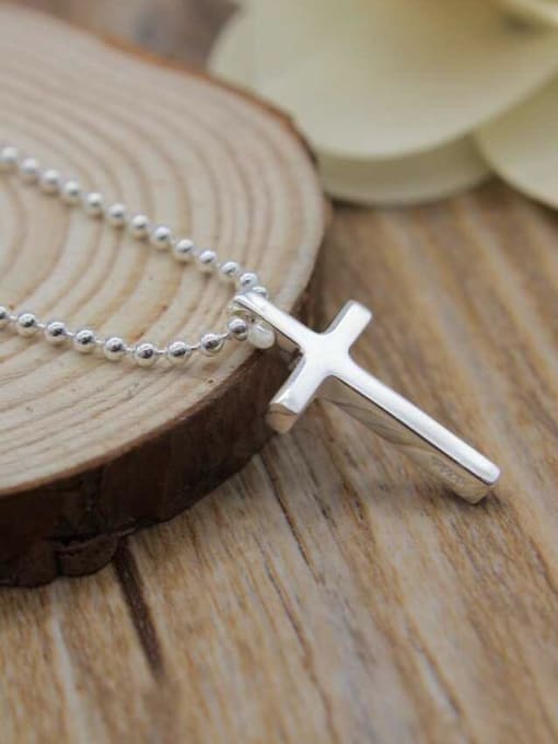 Rosh 925 Sterling Silver With Platinum Plated Simplistic Smooth Cross Necklaces 1
