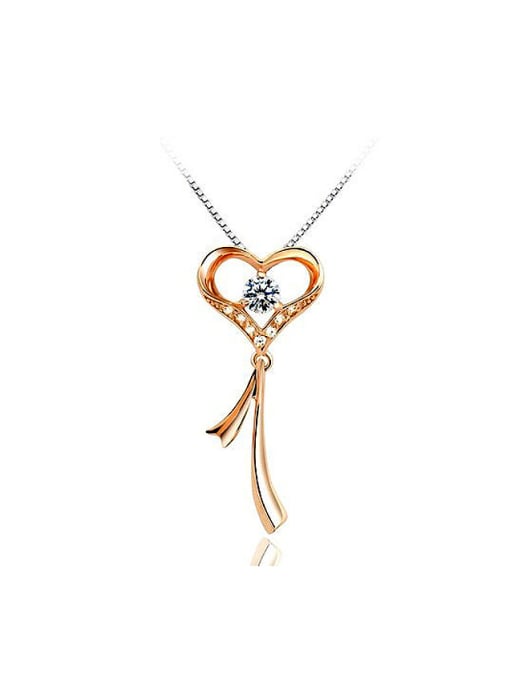 gold Fashion Heart Key Cubic Zirconias Copper Pendant