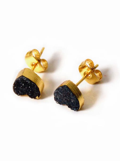 Black Fashion Tiny Heart shaped Natural Crystal Stud Earrings