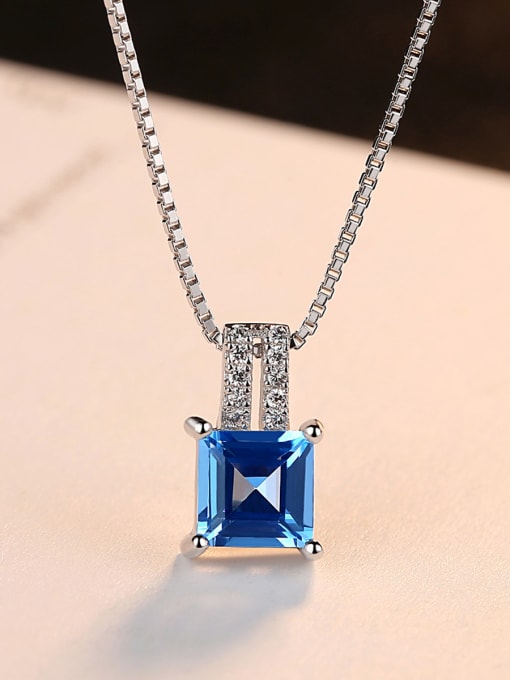 CCUI Sterling silver micro-inlaid zircon blue square synthetic topaz necklace 0