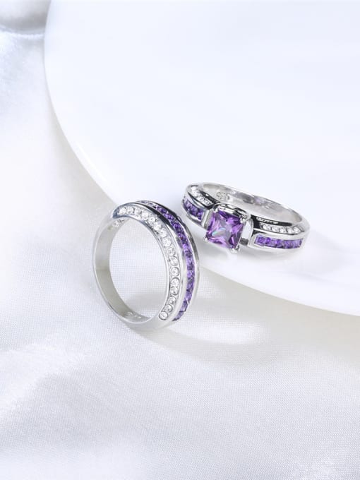 Platinum Creative 925 Silver Purple Square Shaped Zircon Ring Set